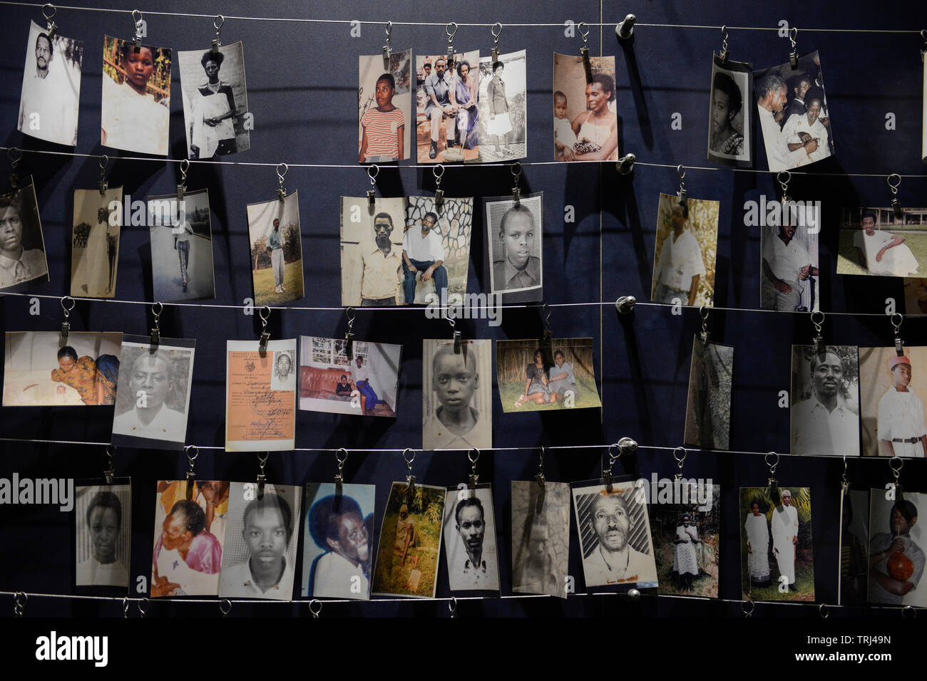 RWANDA, Kigali, Kigali Genocide Memorial , a museum and memorial to remember the genocide of 1994 where about 1 million Tutsi were murdered by Hutu, family images of murdered Tutsi victims / RUANDA, Kigali, Voelkermorddenkmal, Museum, Denkmal und Ruhestaette fuer 250.000 Opfer des Genozids an der Tutsi Bevoelkerungsgruppe im Jahr 1994, Kigali Genocide Memorial, Familienfotos ermordeter Tutsi Stock Photo