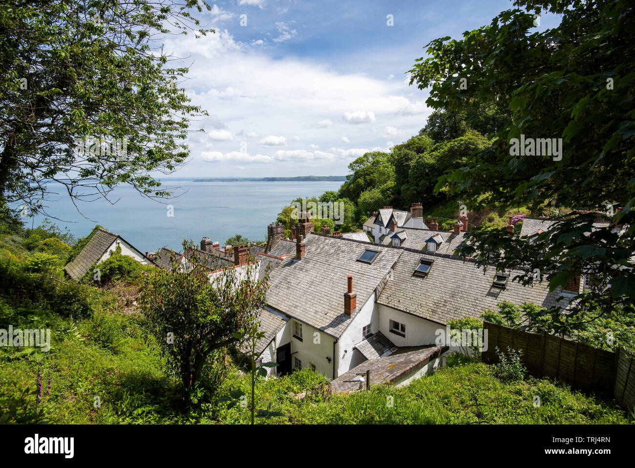 Looking down on the village and Bideford Bay in Clovelly, Devon England UK Stock Photo