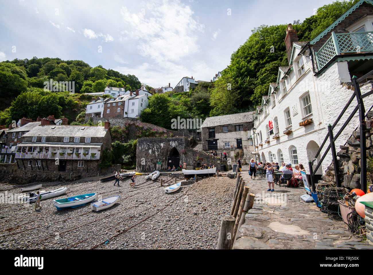 The beach and Harbour at Clovelly, Devon England UK Stock Photo