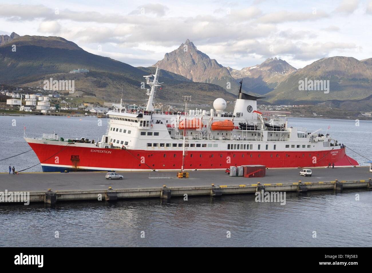 ANTARCTIC CRUISE SHIP MS EXPEDITION IN USHUAIA, ARGENTINA Stock Photo