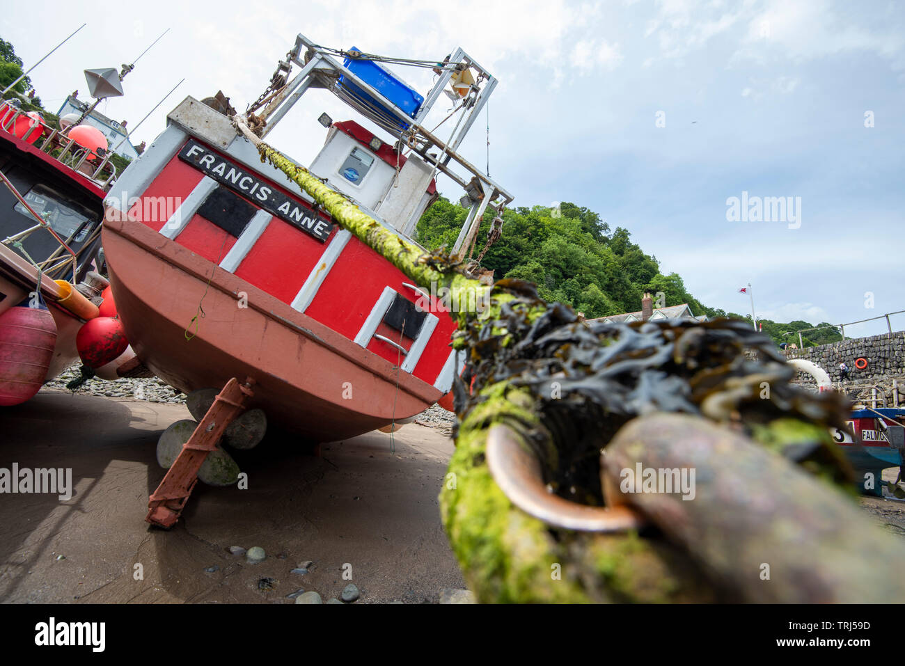 Close up of fishing boats on the beach at Clovelly, Devon England UK Stock Photo