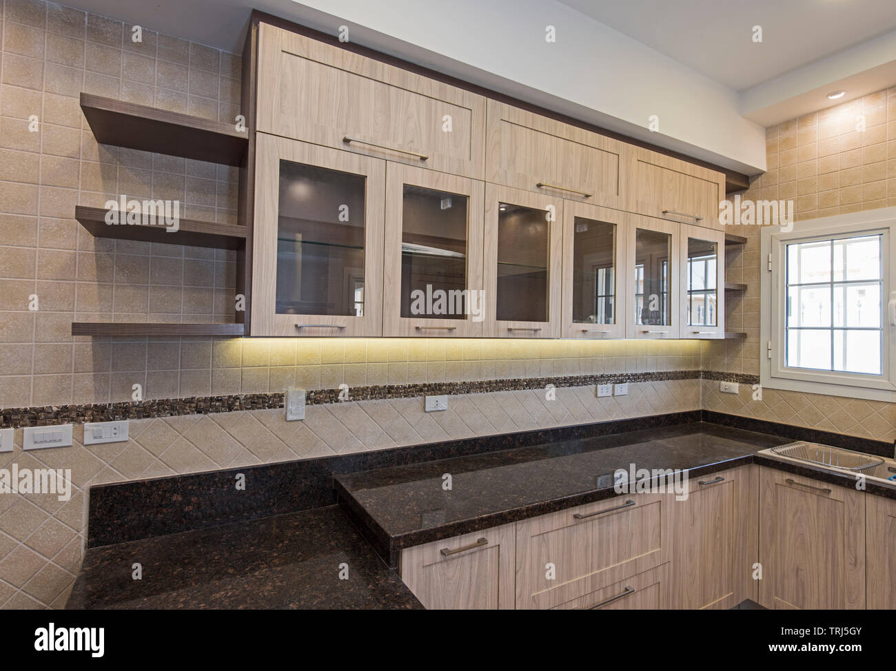 Interior Design Decor Showing Modern Kitchen With Cupboards In