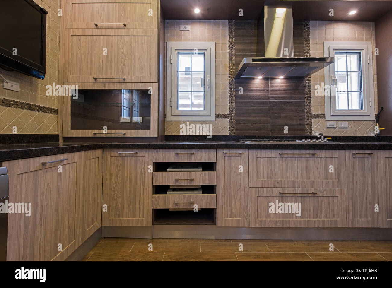 Interior Design Decor Showing Modern Kitchen With Cupboards