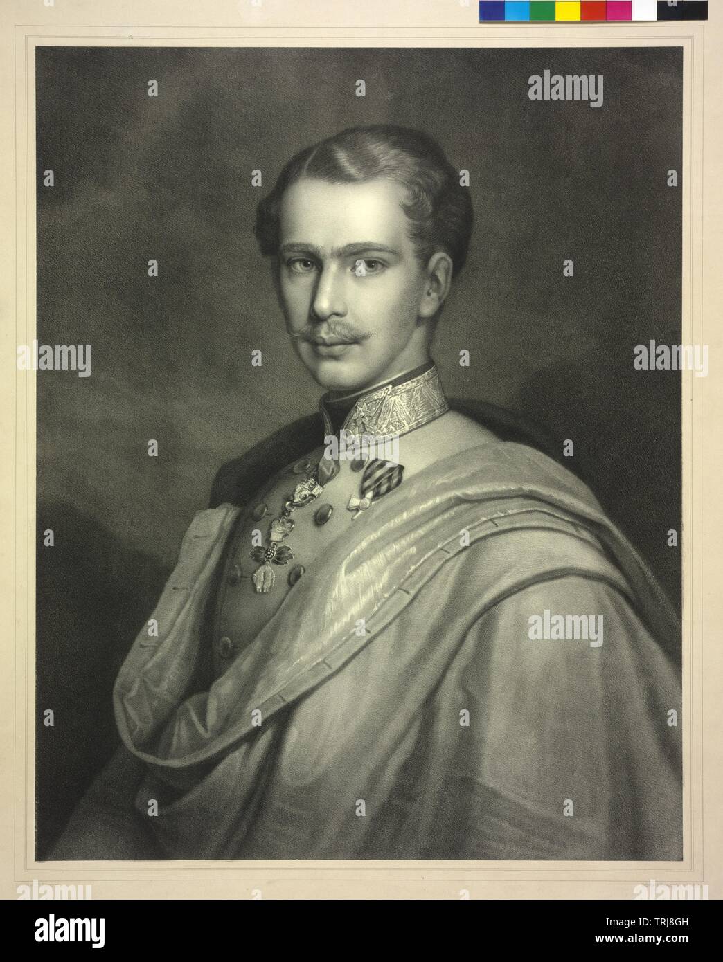 Franz Joseph I, Emperor of Austria, picture in young years as Colonel-in-Chief of the Imperial and Royal dragoon regiment, lithograph by Johann Georg carpenter, Additional-Rights-Clearance-Info-Not-Available Stock Photo