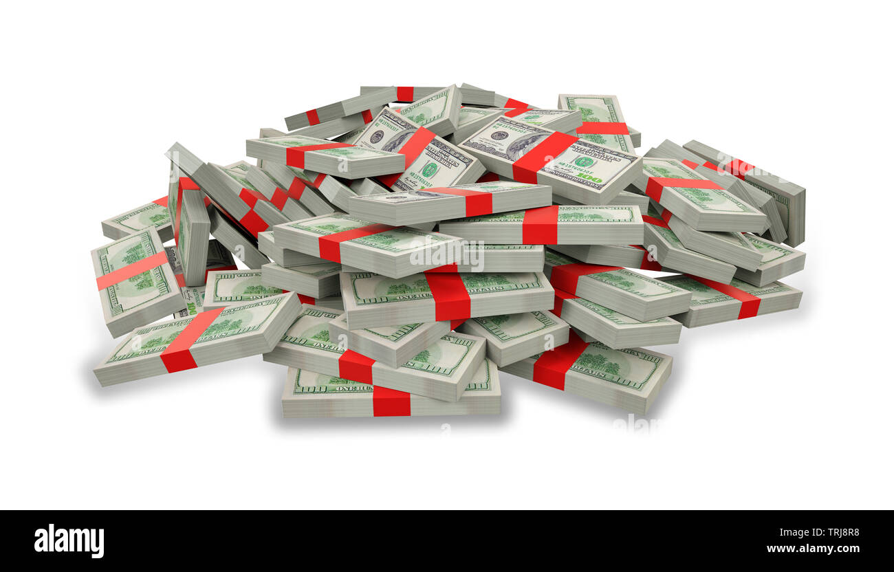 Money pile in red ribbon Stock Photo