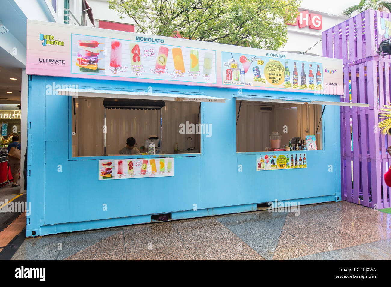 Baby Blue Color Pop Up Shipping Container That Is Selling Ice