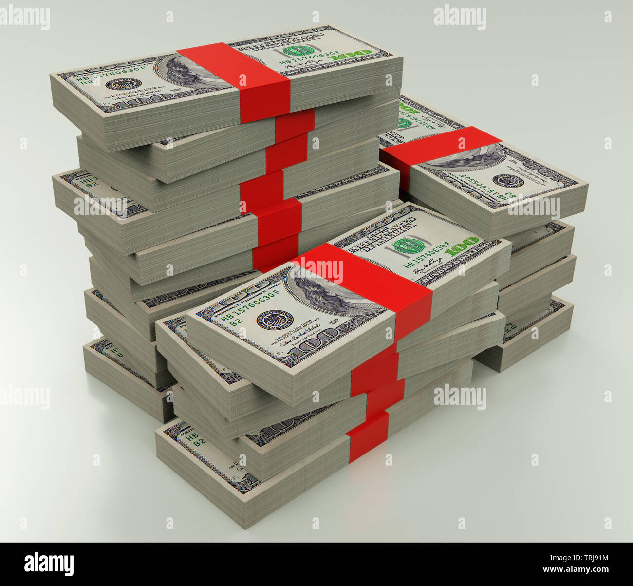Money pile in red ribbon Stock Photo