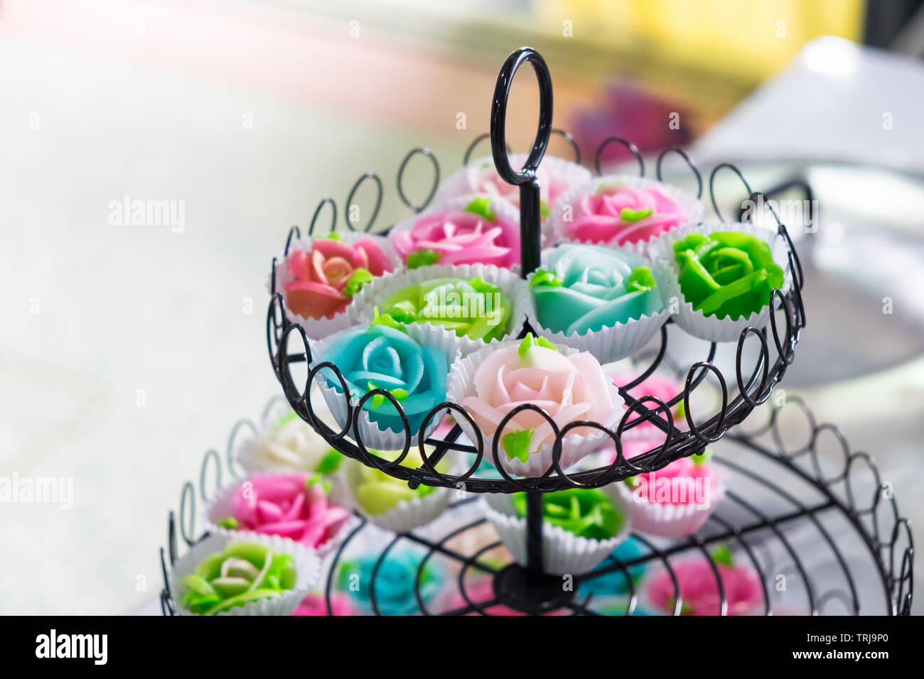 Thai dessert sweet shape rose aalaw,allure colorful on tray decoration  Stock Photo - Alamy