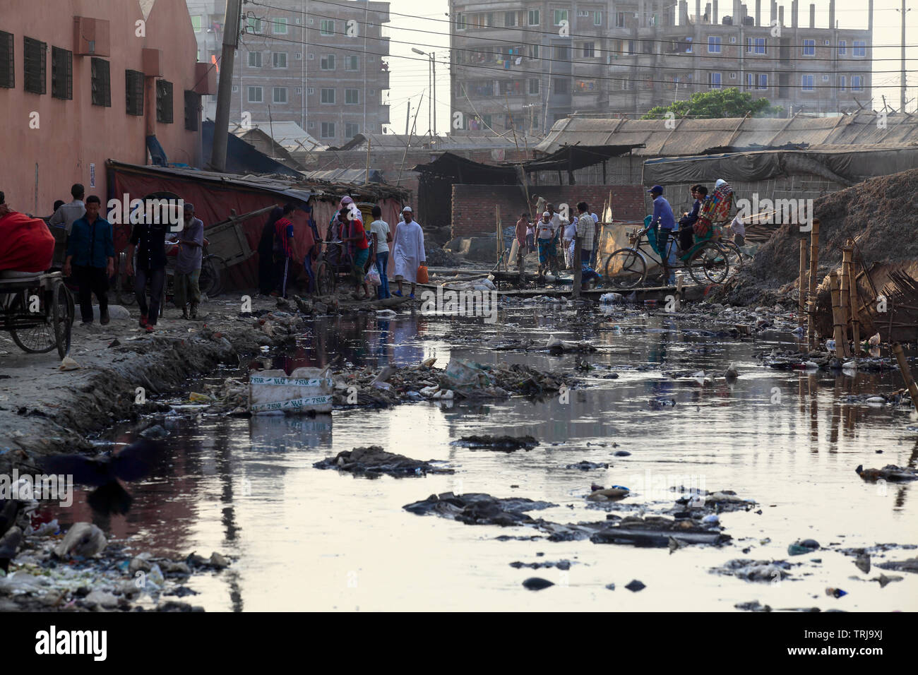 The highly polluted Hazaribagh tannery area in Dhaka, Bangladesh.  Dhaka, Bangladesh Stock Photo