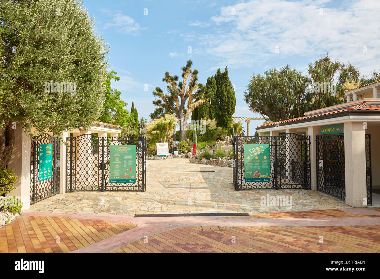 MONTE CARLO, MONACO - AUGUST 20, 2016: The exotic garden entrance, botanical garden in a sunny summer morning in Monte Carlo, Monaco. Stock Photo