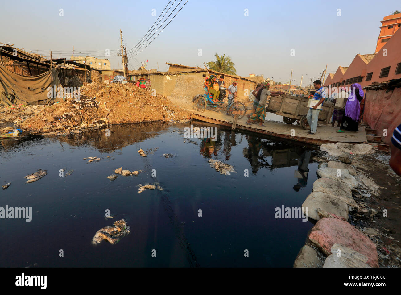The highly polluted Hazaribagh tannery area in Dhaka, Bangladesh.  Dhaka, Bangladesh Stock Photo