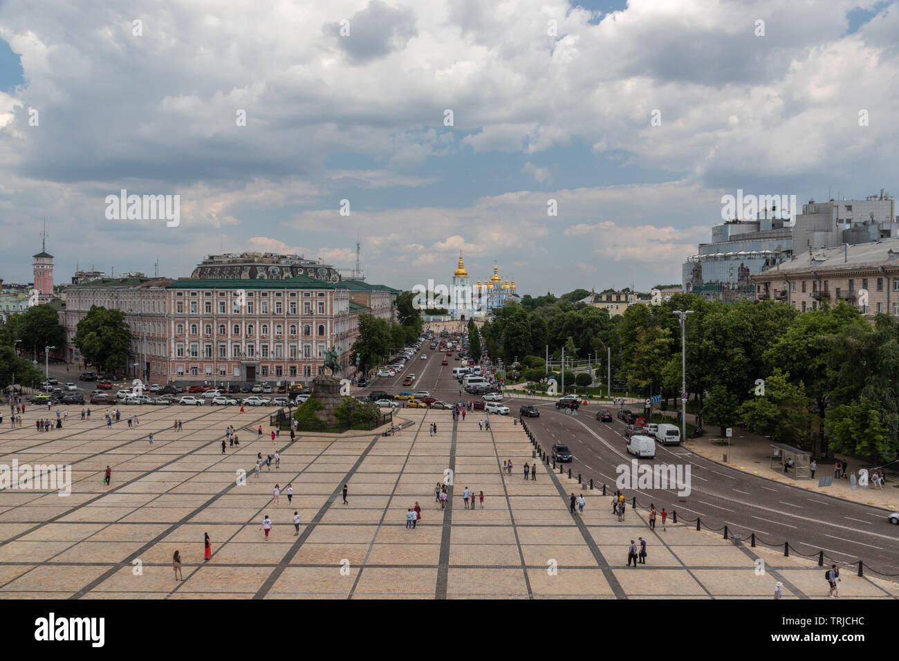 View from the bell tower of Saint Sophia's Cathedral, Kiev, Ukraine. St. Michael's Golden-Domed Monastery is seen in the distance Stock Photo