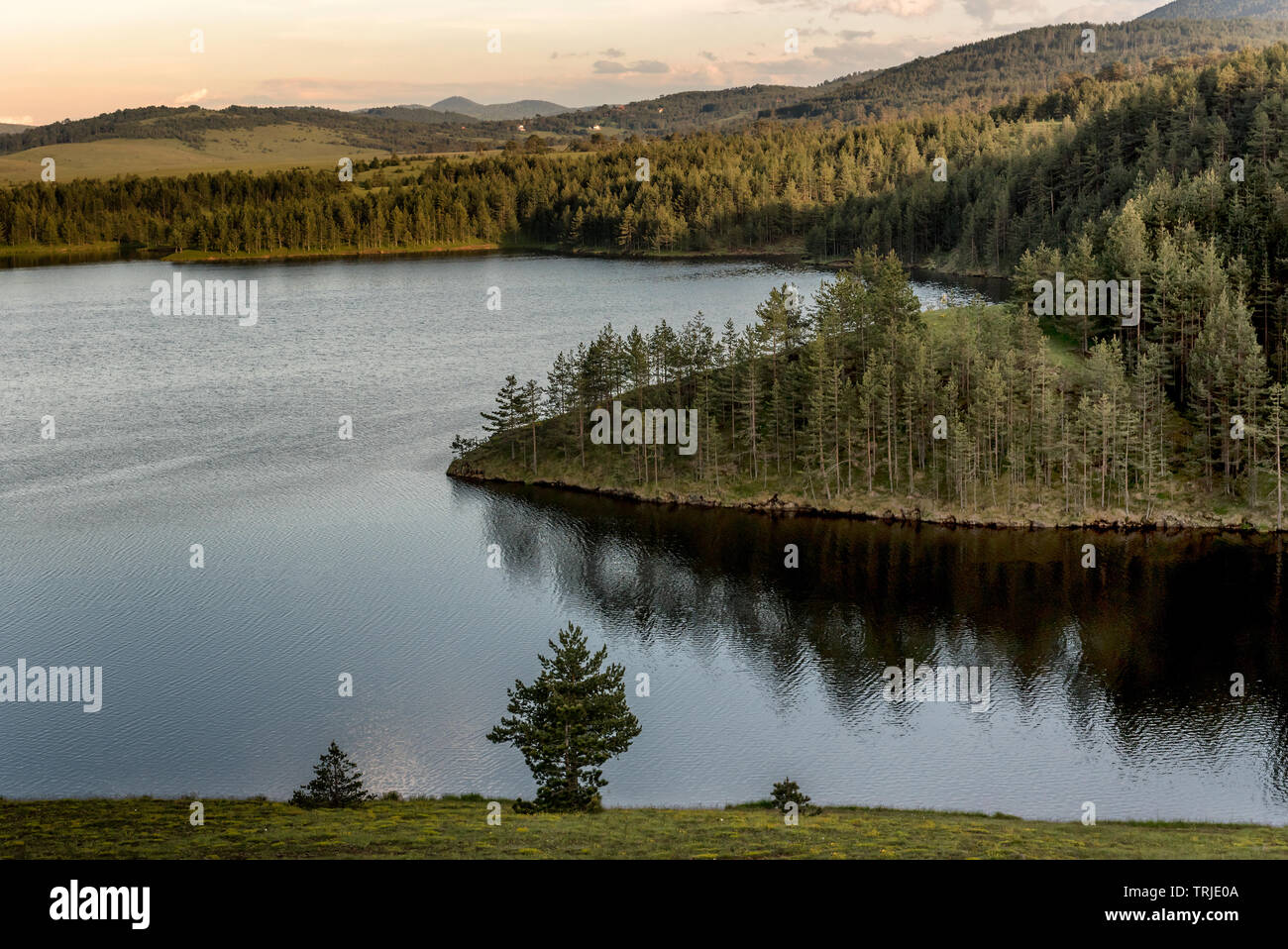 Ribnicko Lake or Ribnicko jezero - 2,000 meters long artificial lake in Mount Zlatibor, Serbia Stock Photo