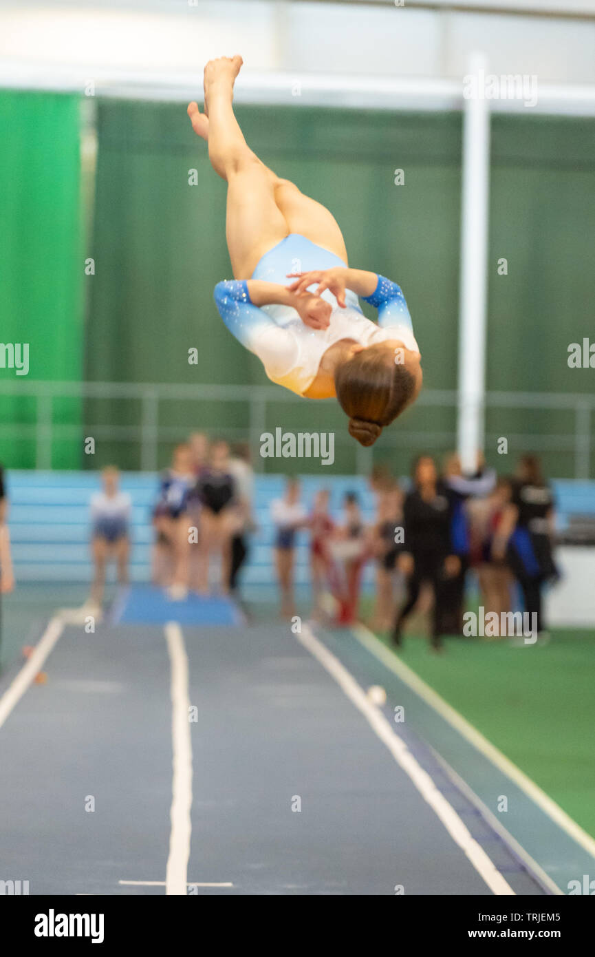 Sheffield, England, UK. 1 June 2019. Sophia Eisenhuth of Pinewood Gymnastics Club in action during Spring Series 2 at the English Institute of Sport, Sheffield, UK. Stock Photo