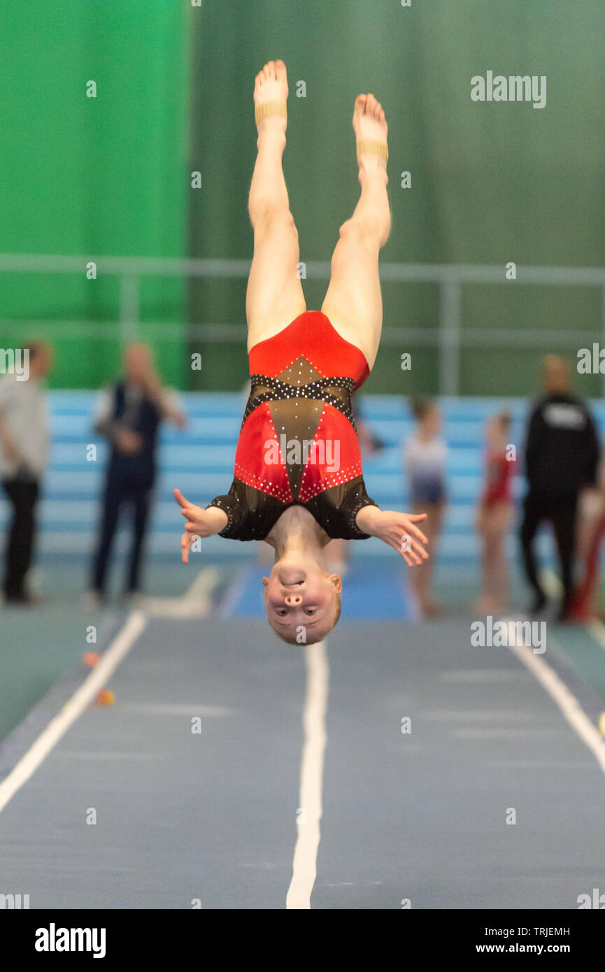 Sheffield, England, UK. 1 June 2019. Skye McNicol of Dynamite Gymnastics  Club in action during Spring Series 2 at the English Institute of Sport,  Sheffield, UK Stock Photo - Alamy