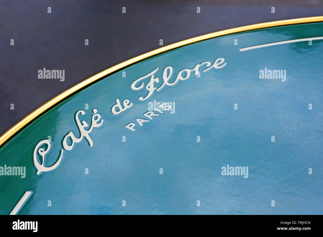 close-up on a table of the famous Café de Flore, Paris, Ile-de-France, France Stock Photo