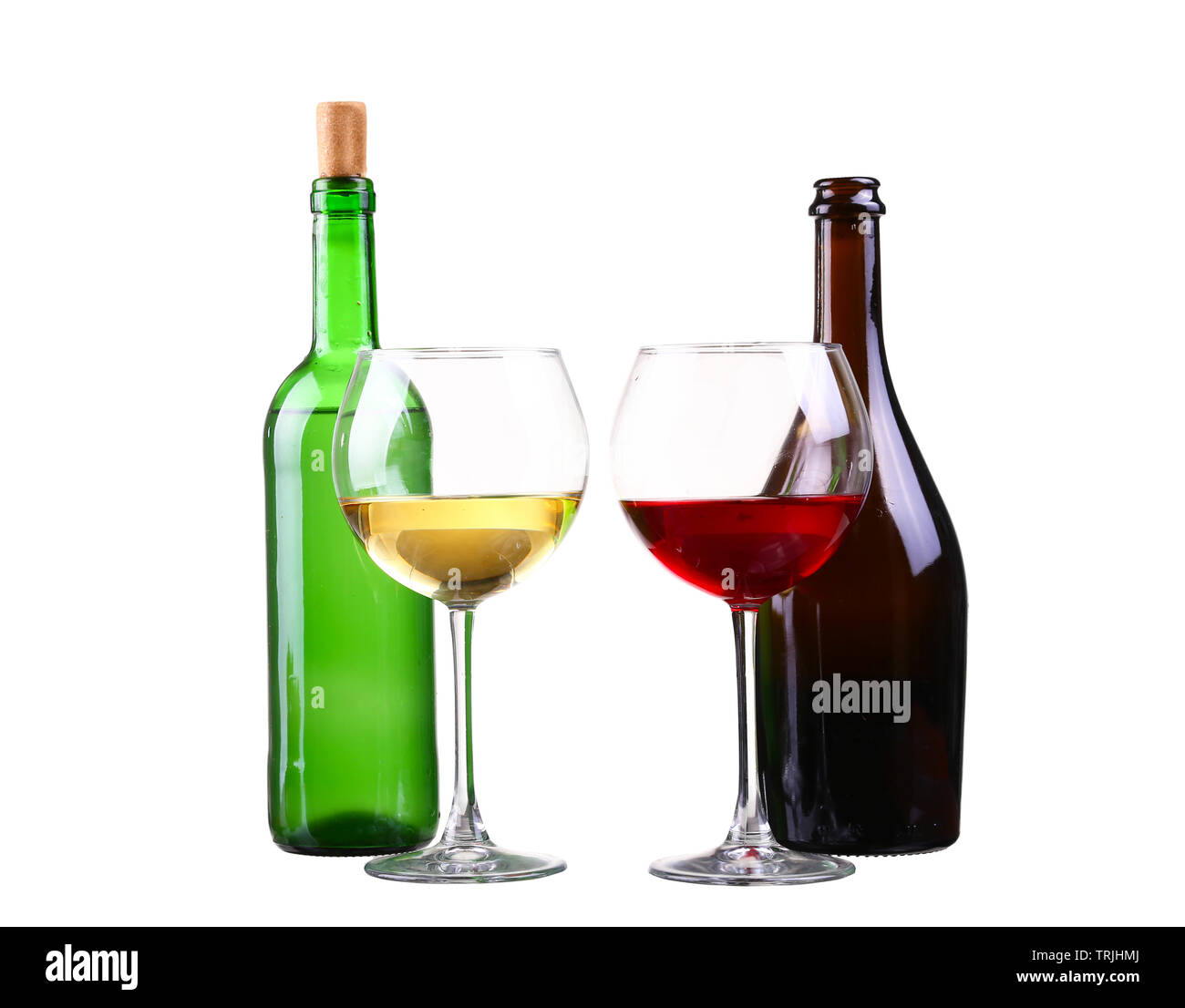 Red and white wine bottles on white background Stock Photo Alamy