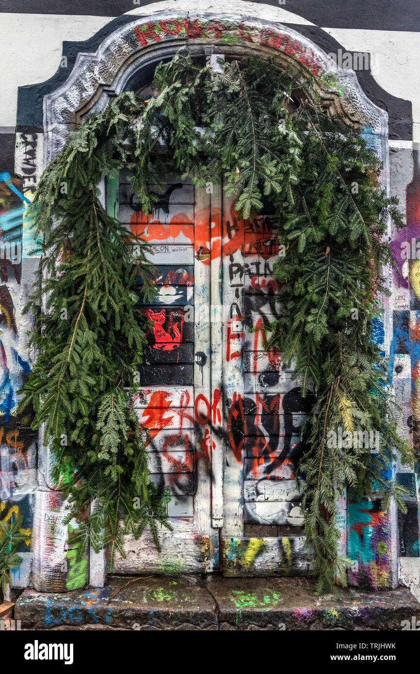 John Lennon Graffiti Wall, Prague Stock Photo