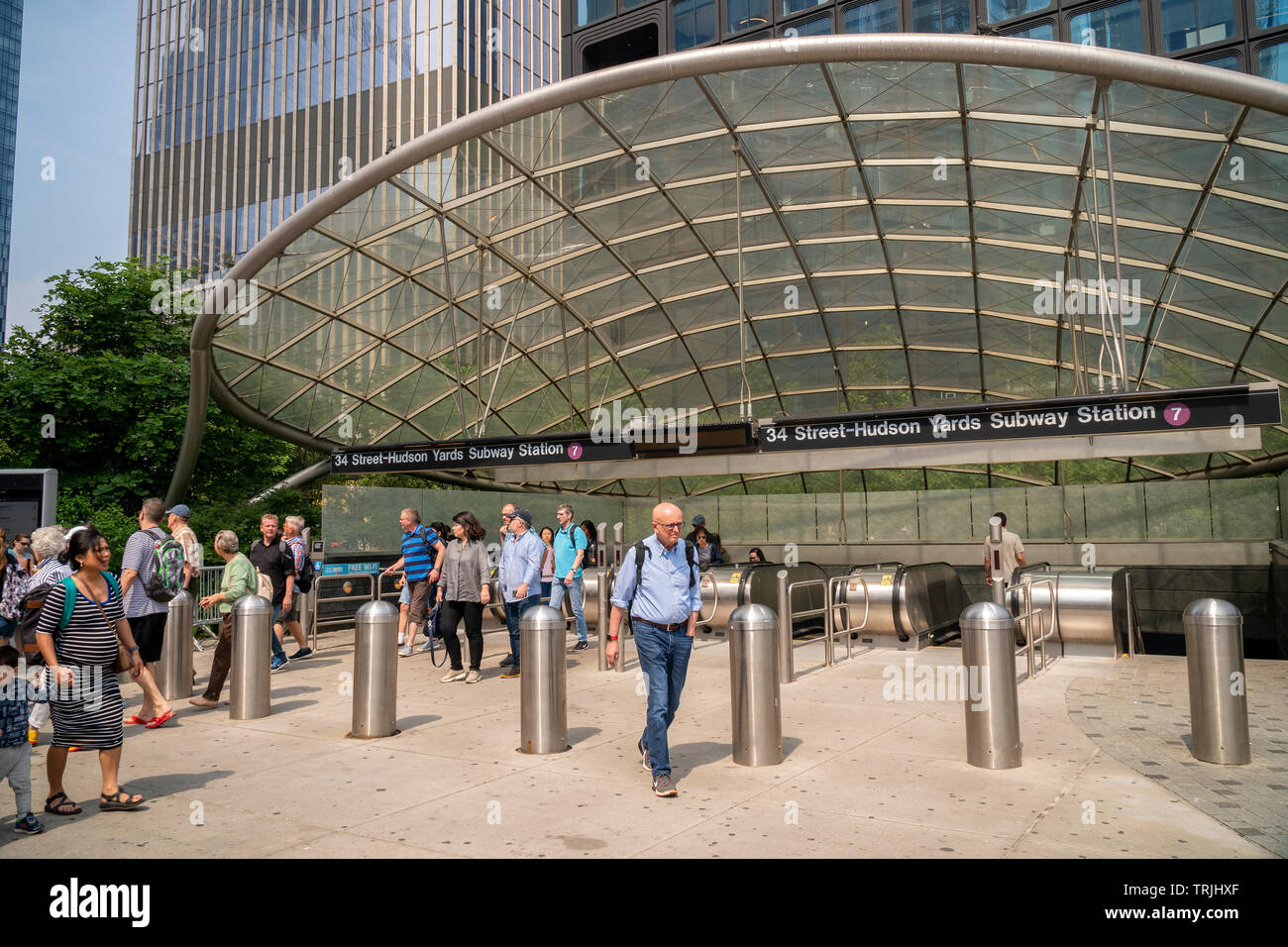 The 34th Street-Hudson Yards terminal on the 7 Subway line extension in New York disgorges hordes of tourist on their way to Hudson Yards on Sunday, June 2, 2019. (© Richard B. Levine) Stock Photo