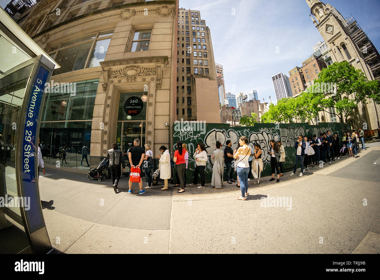 Shoppers outside the Montblanc sample sale in the NoMad neighborhood of New York on Tuesday, June 4, 2019. (© Richard B. Levine) Stock Photo