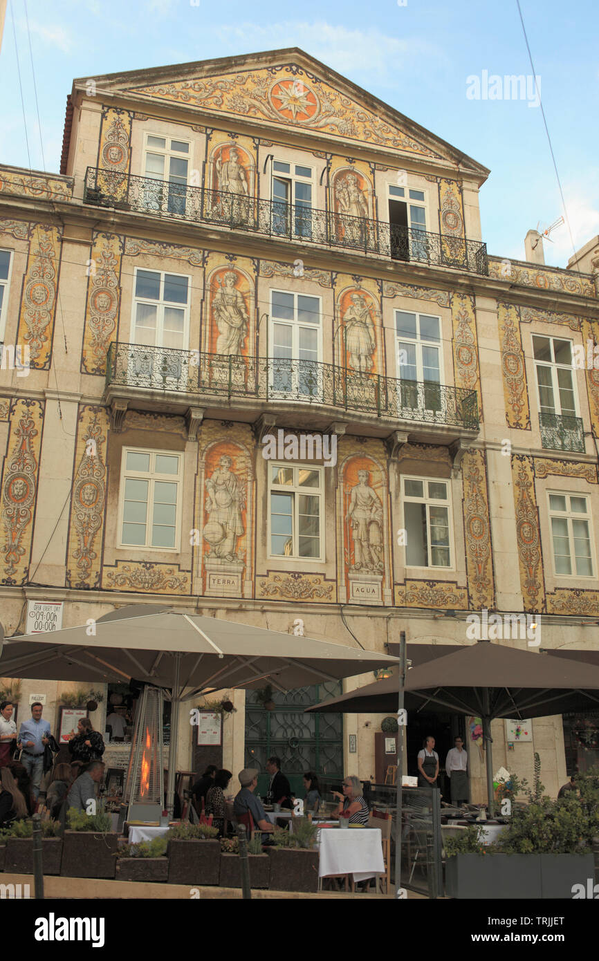 Portugal, Lisbon, Bairro Alto, street scene, restaurant, ceramic tile decoration, Stock Photo