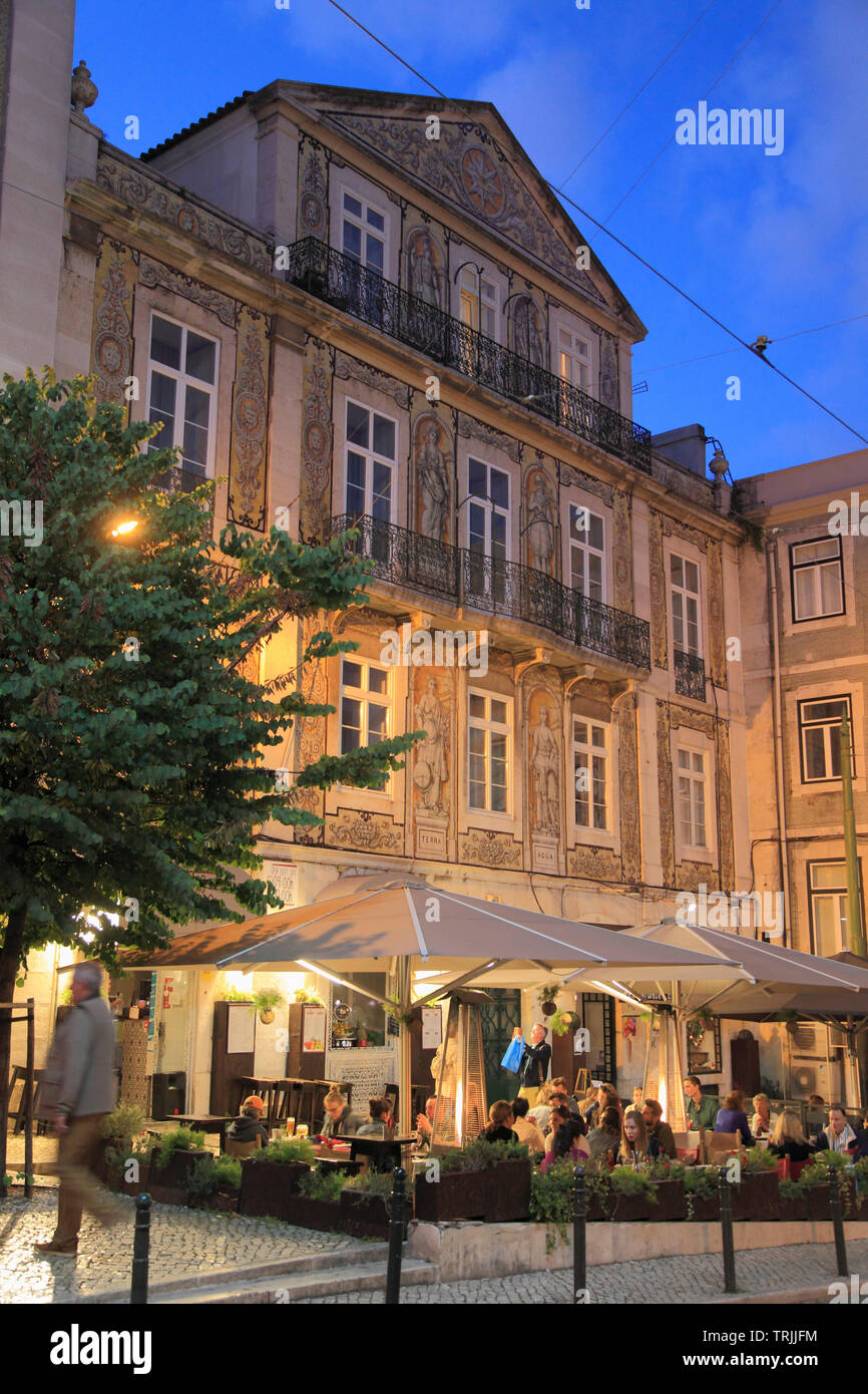 Portugal, Lisbon, Bairro Alto, street scene, restaurant, nightlife, Stock Photo