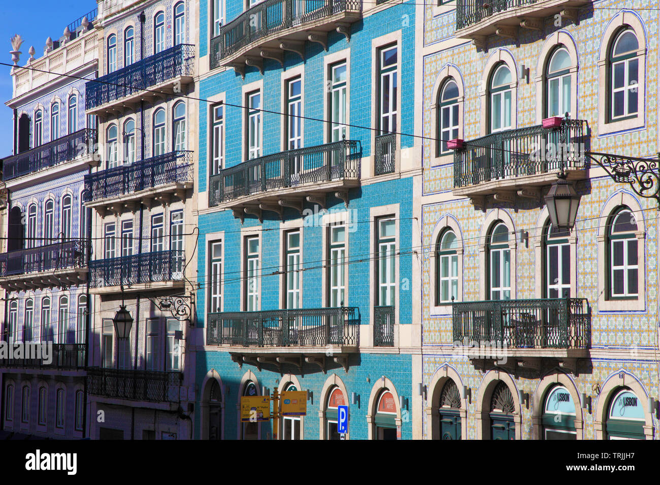 Portugal, Lisbon, Bairro Alto, houses, ceramic tile decoration, Stock Photo