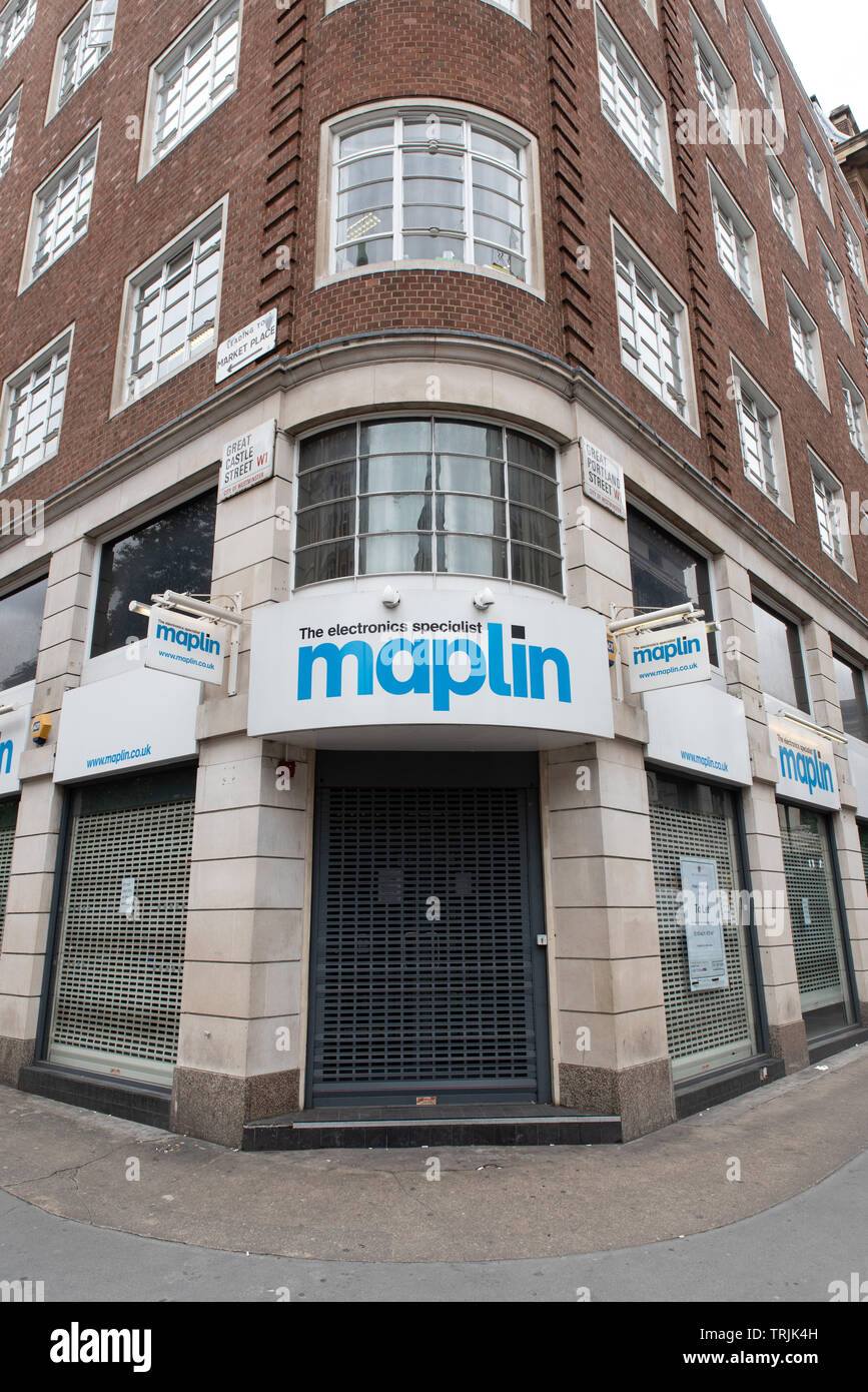 Maplin, the electronics specialist, went into administration in 2018 and its more than 200 stores  across the UK and Ireland. Stock Photo