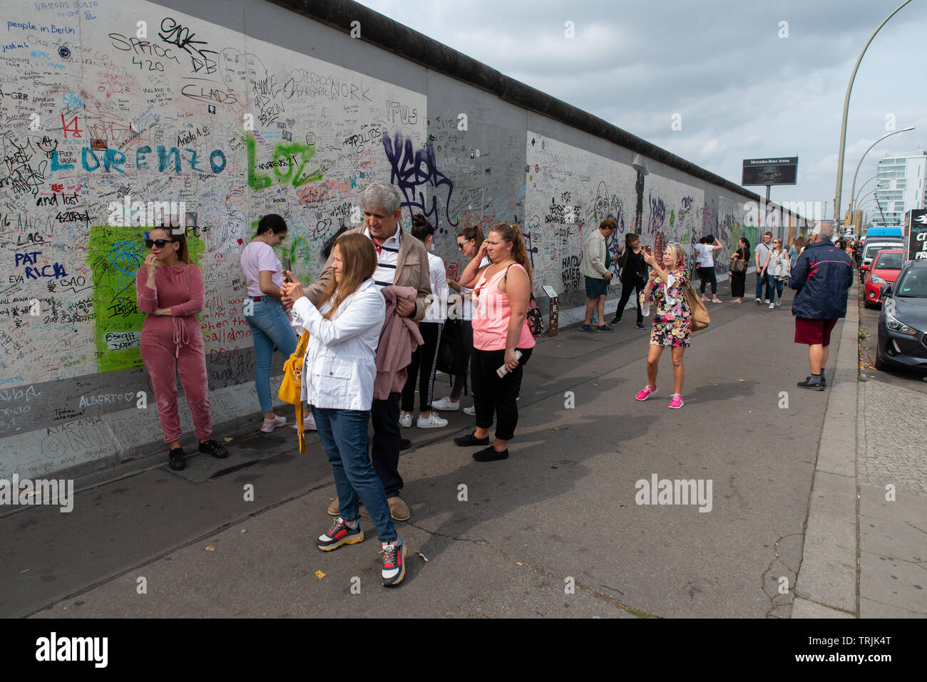 Remnants of the Berlin Wall are part of the East Side gallery and are a big attraction to foreign and German tourists, Berlin, Germany. Stock Photo
