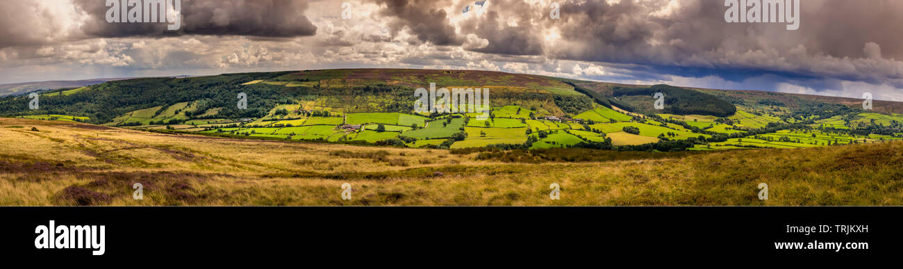 View south over moors from Glaisdale Rigg, North Yorkshire Moors, UK. Stock Photo