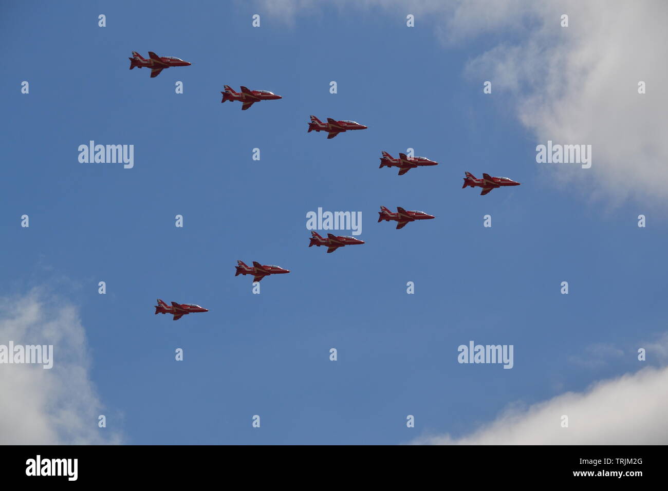 Red Arrows - RAF 100 - Military Flypast - July 2018 Stock Photo