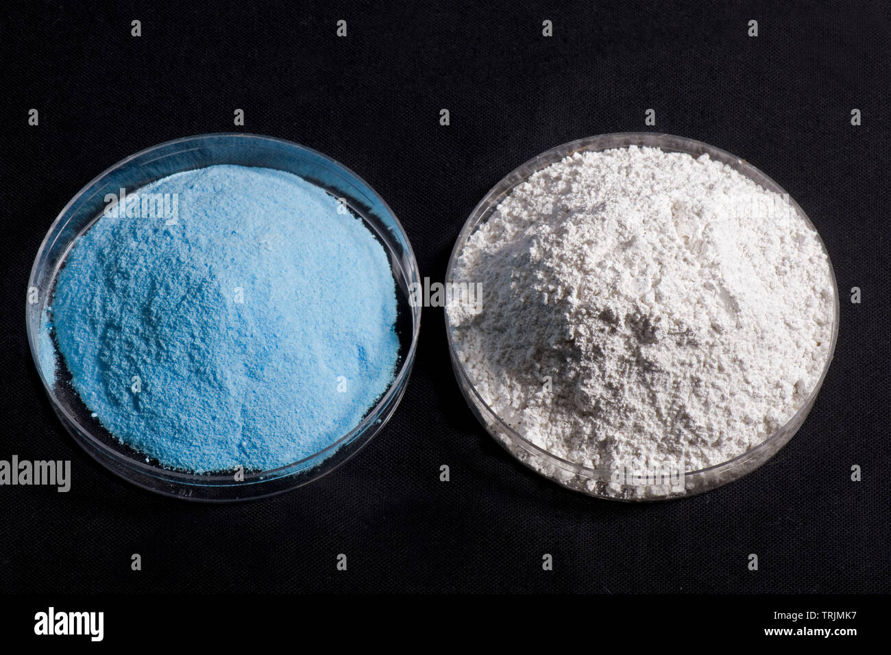 Components of traditional fungicide, Bordeaux mixture, copper sulphate and slaked lime (Calcium hydroxide), widely used in agriculture and gardening Stock Photo