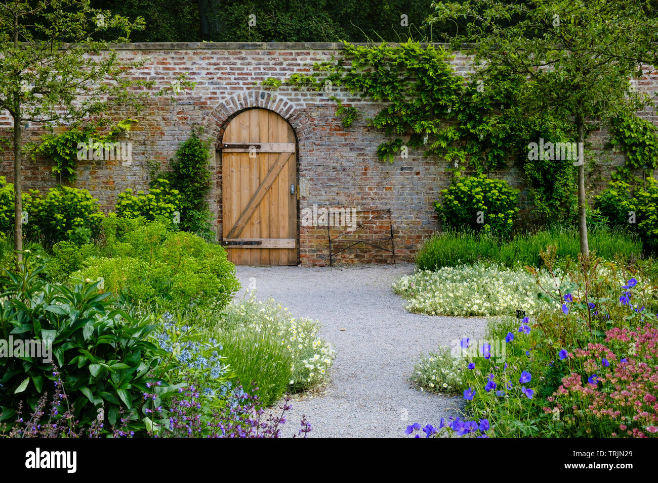 Door in wall in English Walled Garden at Middleton Lodge  near Middleton Tyas in North Yorkshire Stock Photo