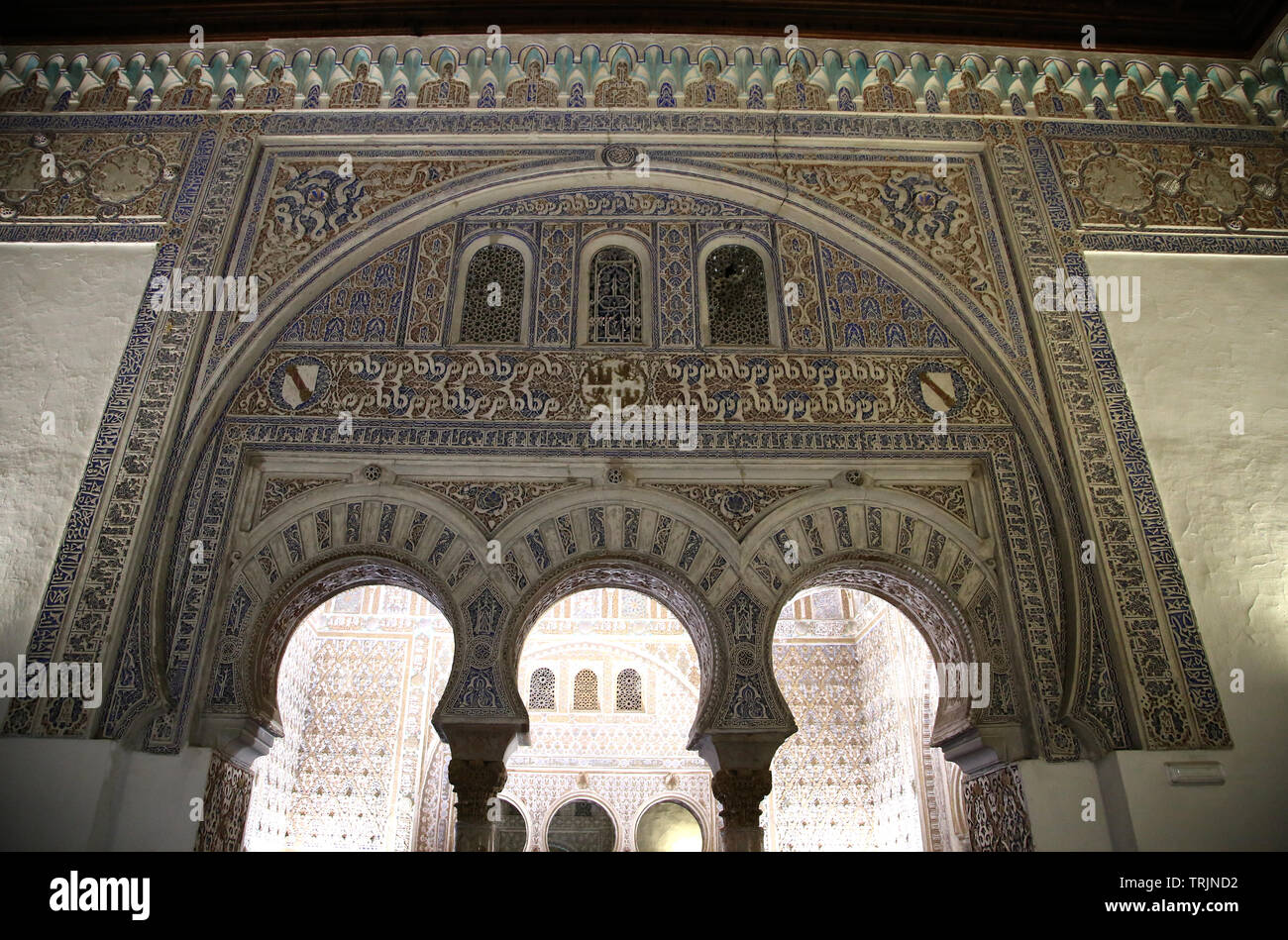 Spain. Andalusia. Seville. Royal Alcazars. Access-gate (14th century) to Hall of Ambassadors. Mudejar Style. Stock Photo