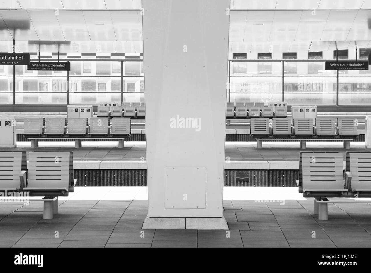 Hauptbahnhof Wien, Austria | Empty Waiting area on platforms Stock Photo