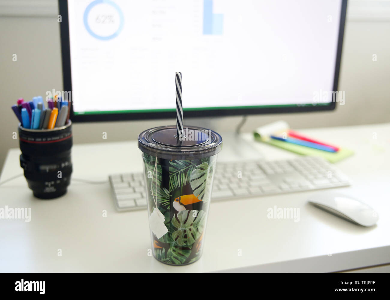 Cozy and Lighter Home Office with a Computer and a Fresh Tea Stock ...