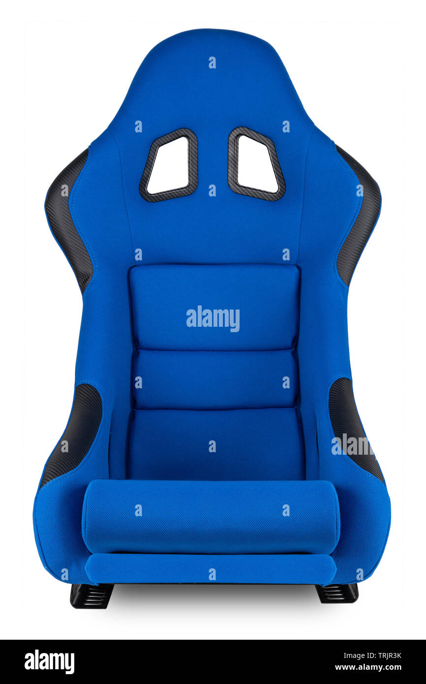 blue black carbon fiber motorsport race car tuning  sim racing bucket seat isolated on white background Stock Photo