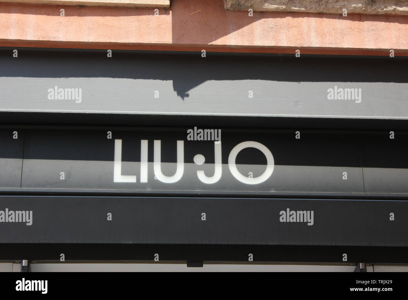 Liu-jo shop logo, luxury brand / LIUJO shop entrance in shopping zone of Verona. Stock Photo
