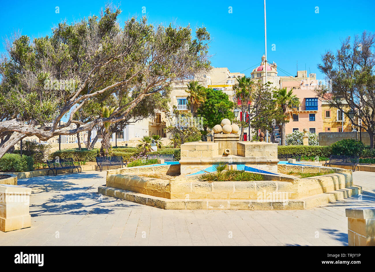 Relax in scenic Gardjola Gardens, located in upper town next to Guard Tower, Senglea, Malta Stock Photo