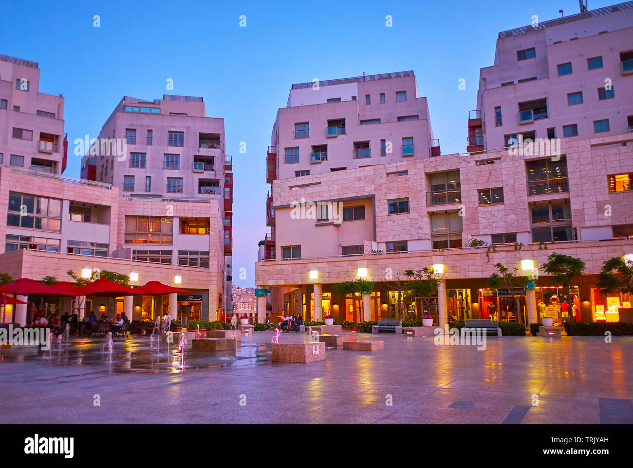 SLIEMA, MALTA - JUNE 19, 2018: Visit modern Tigne Point shopping mall, including nice cafes and restaurants, located in the scenic square, on June 19 Stock Photo