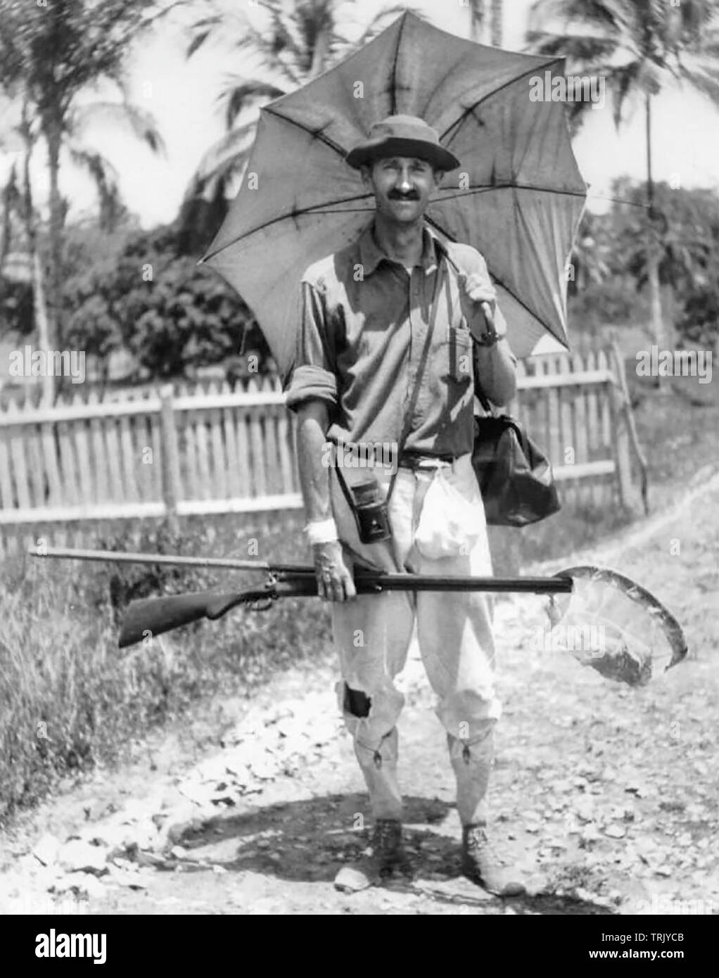 WILLIAM BEEBE (1877-1962) American naturalist, explorer, marine biologist in British Guiana in 1917 Stock Photo