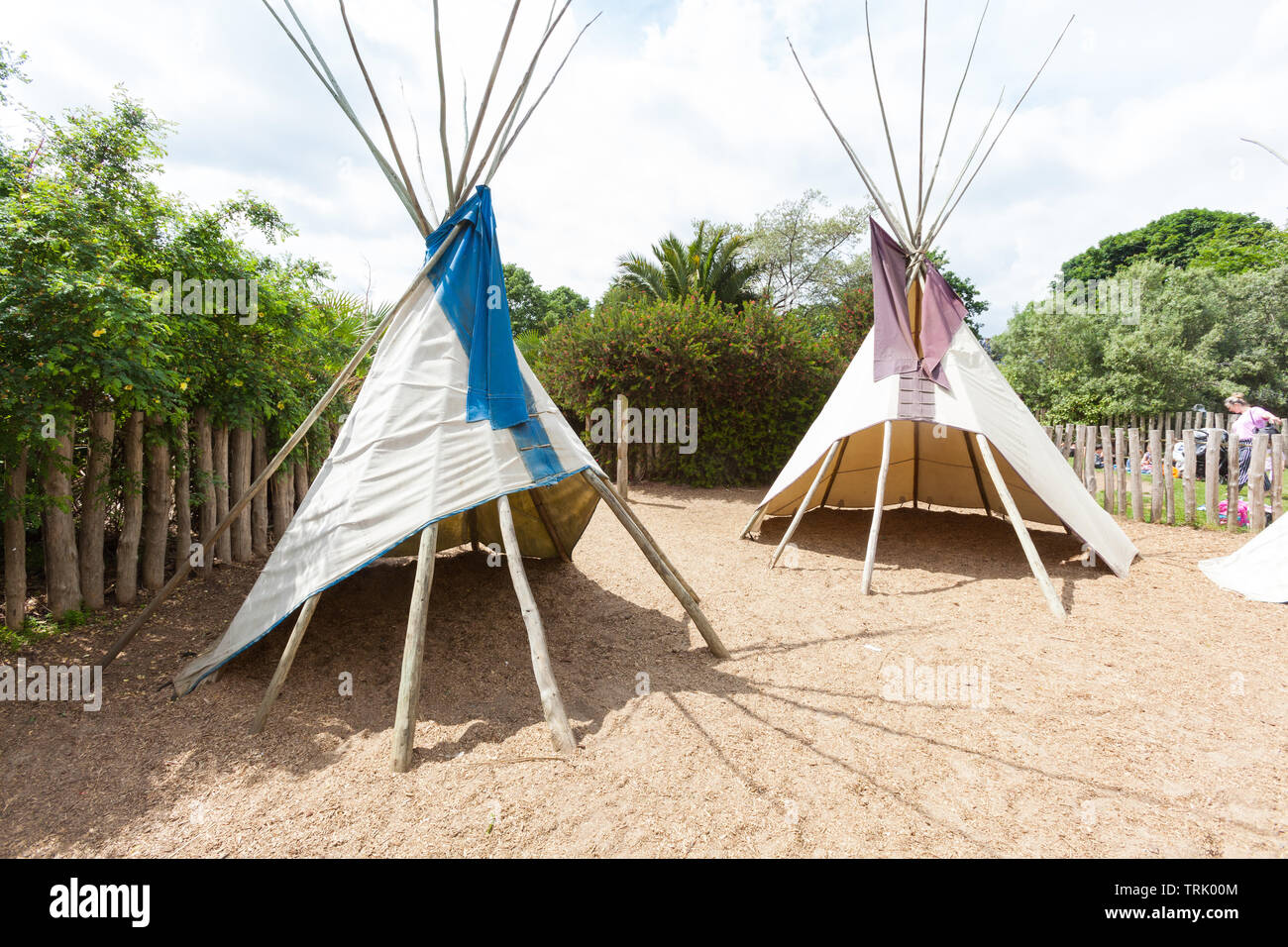 Tipi tents at The Diana, Princess of Wales Memorial Playground is a  memorial to Diana, Princess of Wales in Kensington Gardens, London, England  Stock Photo - Alamy