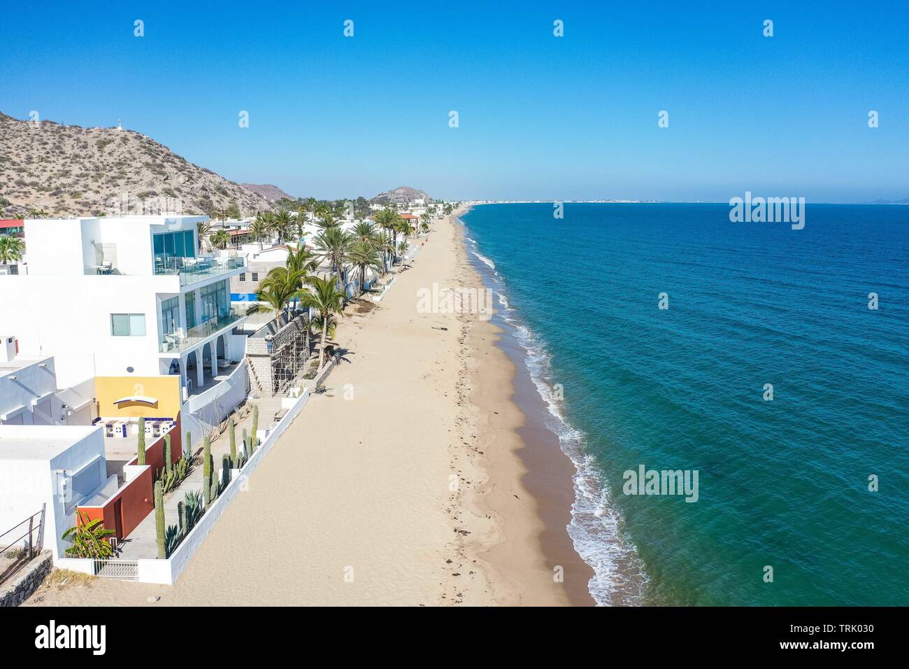 Aerial View Of White Beach Houses In The Bay Of Kino Sonora Mexico Sea Tourist Destination