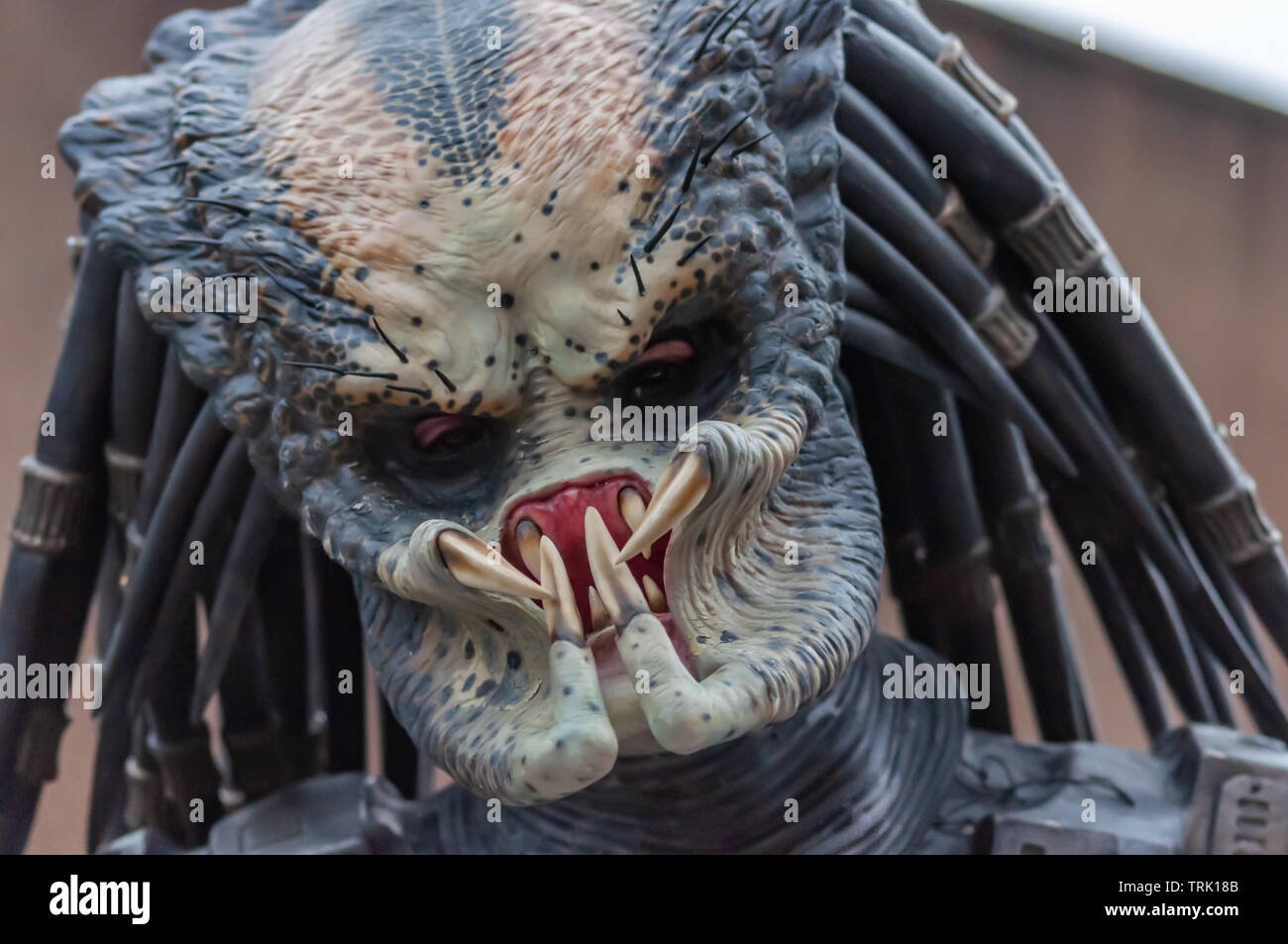 Glasgow , Scotland, UK. 7th June, 2019. The character Predator from the science fiction action horror film of the same name at the annual Govan Fair which  this year celebrates its 263rd anniversary. Credit: Skully/Alamy Live News Stock Photo