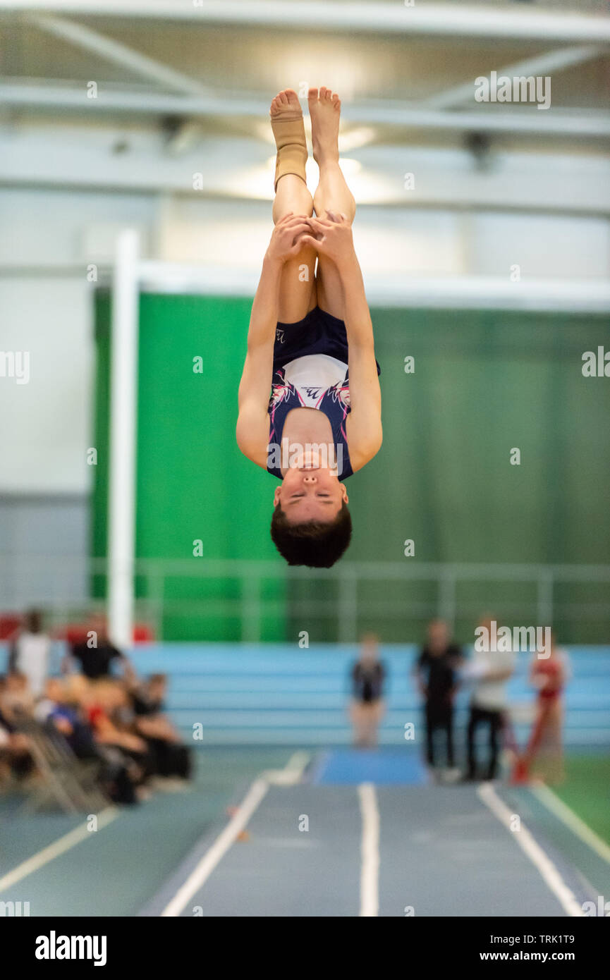 Sheffield, England, UK. 1 June 2019. Skye McNicol of Dynamite Gymnastics  Club in action during Spring Series 2 at the English Institute of Sport,  Sheffield, UK Stock Photo - Alamy