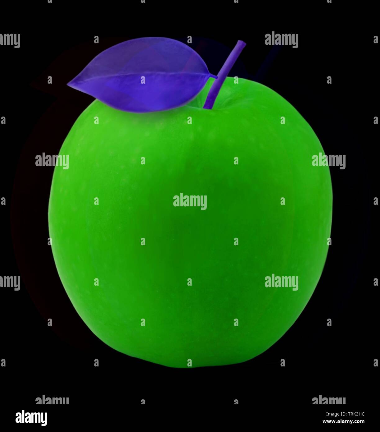 Green apple against black background - Image Stock Photo