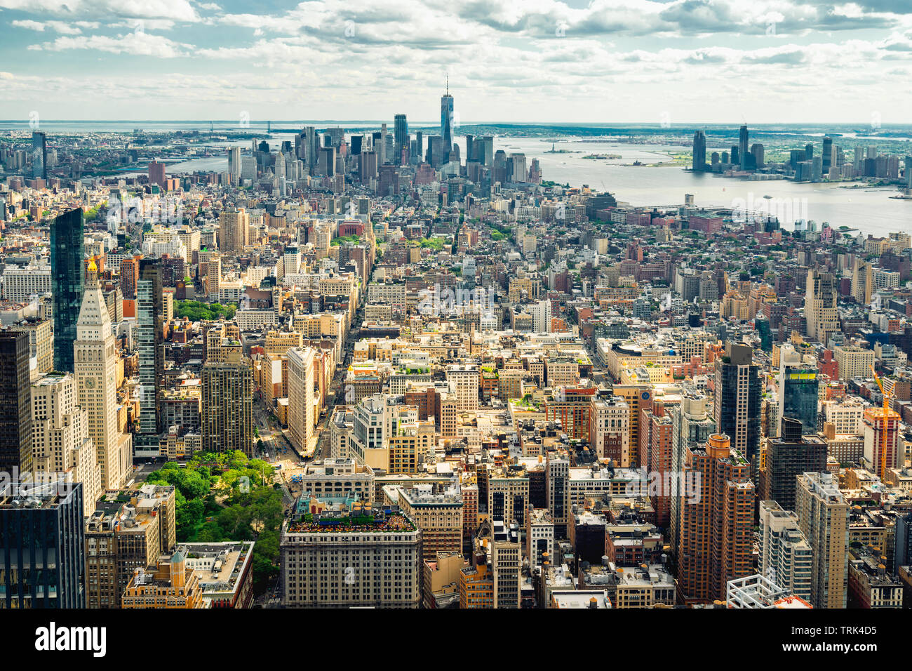 New York City Skyline Aerial View. Hudson River and East River, Ocean ...