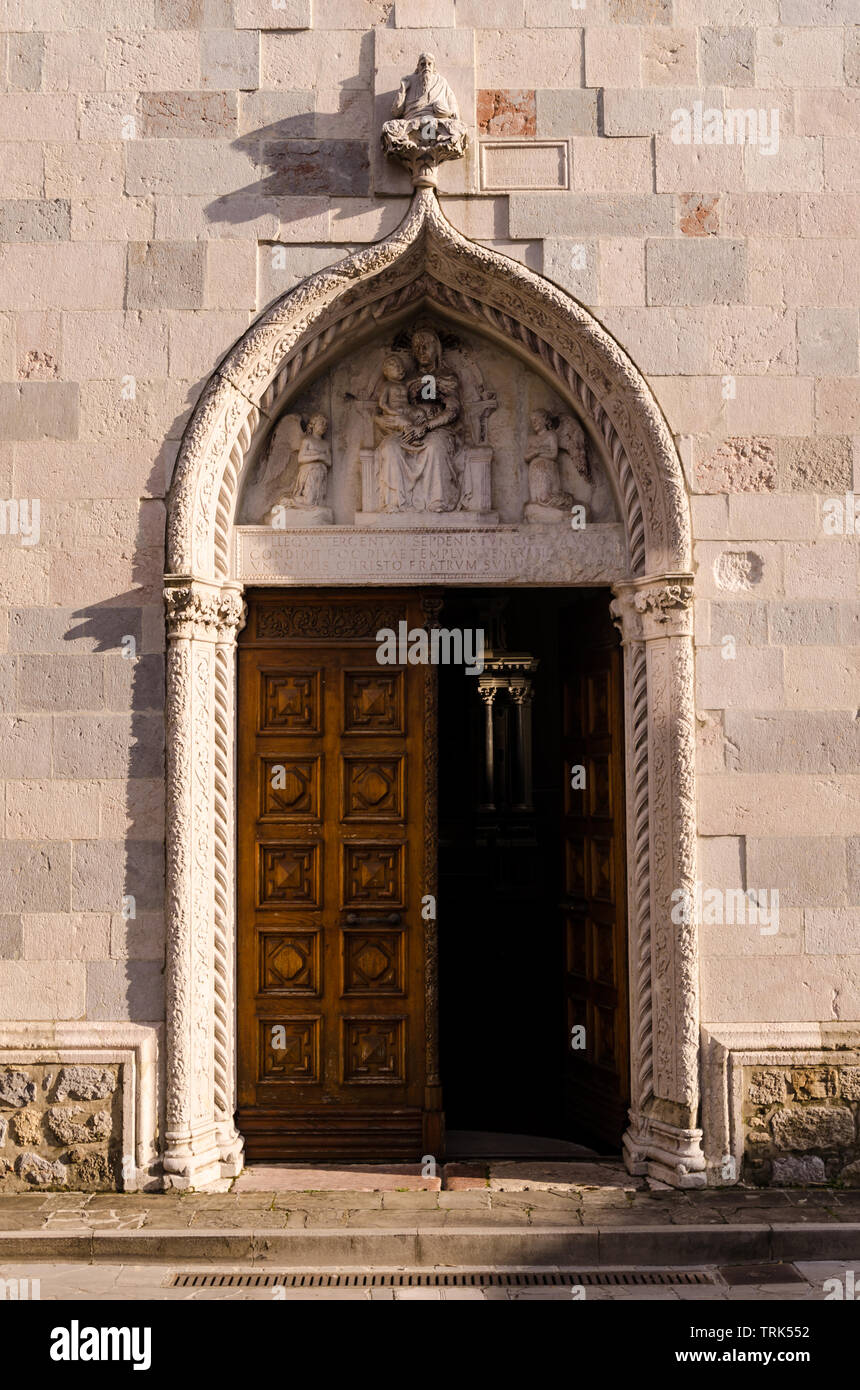 view of the door of Chiesa Fratta in san daniele Stock Photo