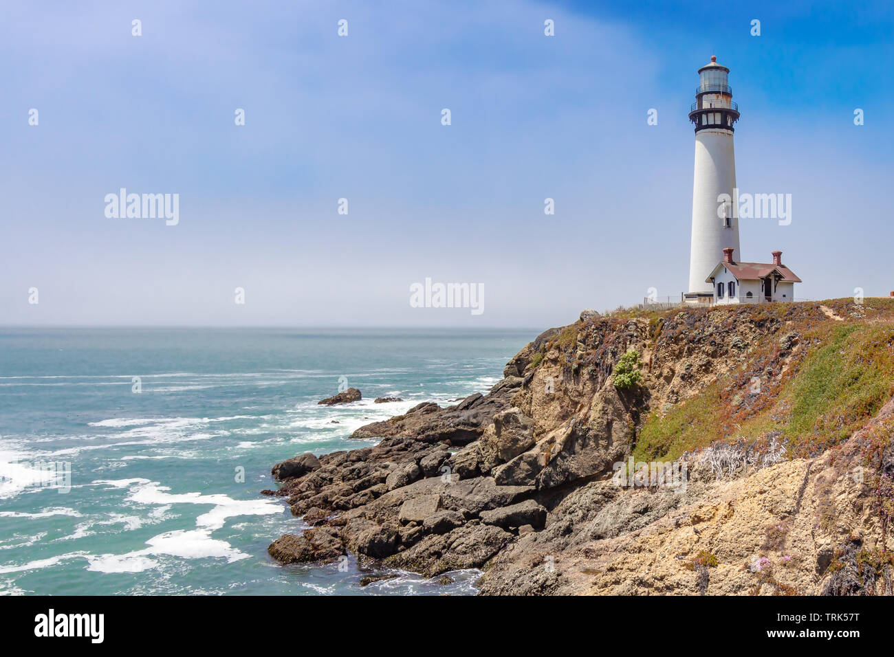 Built in 1871, Pigeon Point Light Station in Pescadero, California is the tallest lighthouse on the western coast of the United States. Stock Photo