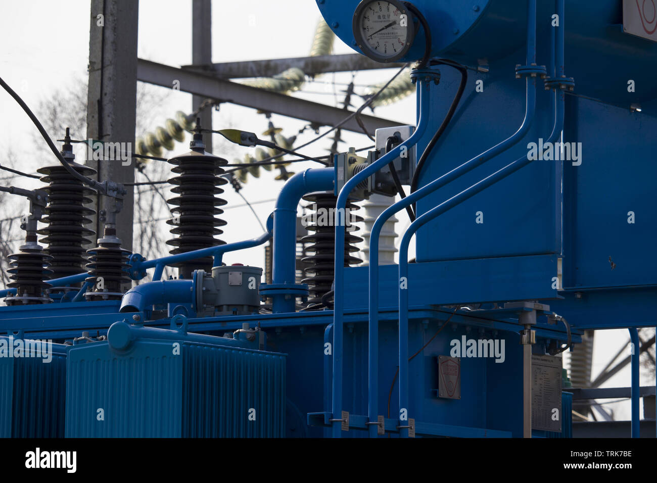 High-power station. A high voltage distribution equipment station. power supply concept Stock Photo